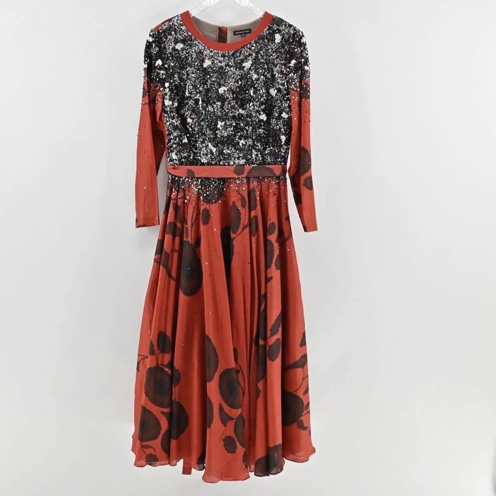 Saaksha Kinni Beaded Floral Maxi Dress Womens S Gown Black Sequin Elegant Formal - Picture 2 of 13